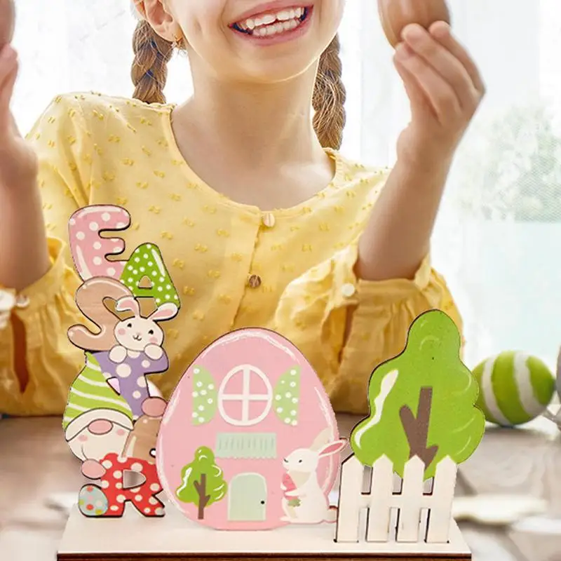 木製のイースターテーブルデコレーション,バニーサイン,イースターノーム,家の装飾,ダイニングルーム,テーブルの装飾,パーティーの装飾