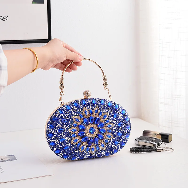 New Flower Rhinestones Evening Bags Metal Prom Clutch Diamonds Clutch With Chain Shoulder Handbags Wedding Female Purse hot sale