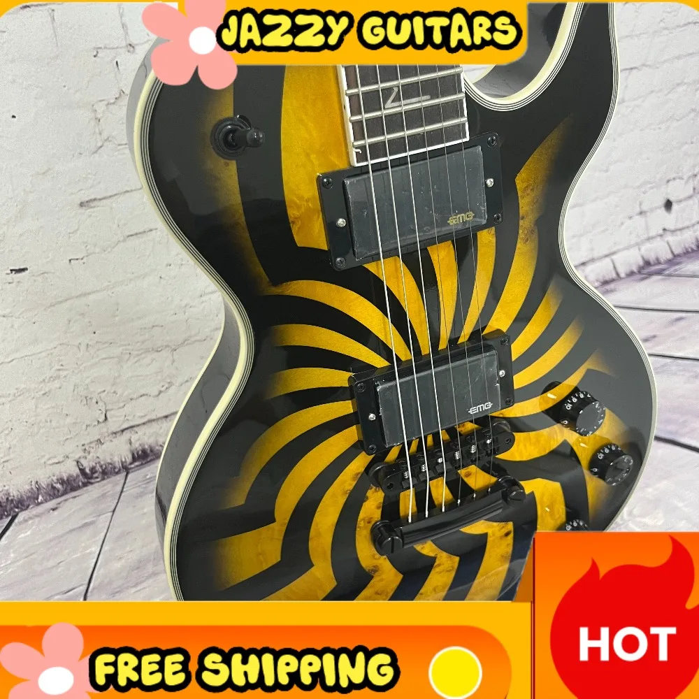 

Yellow Black Bullseye Custom Electric Guitar HH Pickups Fixed Bridge Mahogany Body Rosewood Fingerboard Heavy Metal Rock