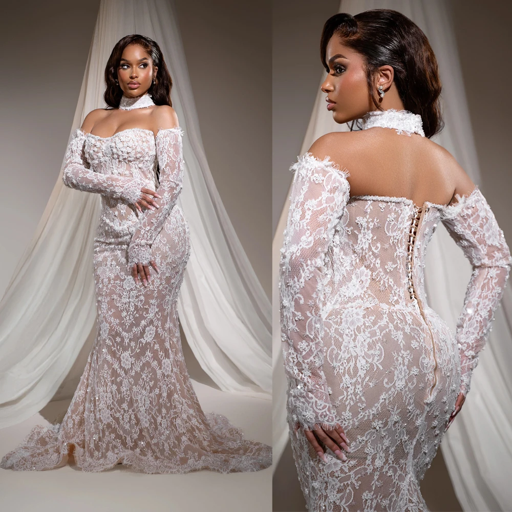 Luxury Formal Bride Dresses Strapless Beaded Lace Appliques Detachable Sleeve Wedding Gowns Custom Church Bridal Dress