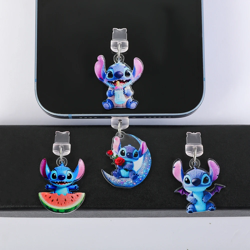 سدادات غبار الهاتف Stitch - واقي منفذ ديزني ليلو وستيتش اللطيف، غطاء متين مضاد للغبار لأجهزة iPhone وAndroid