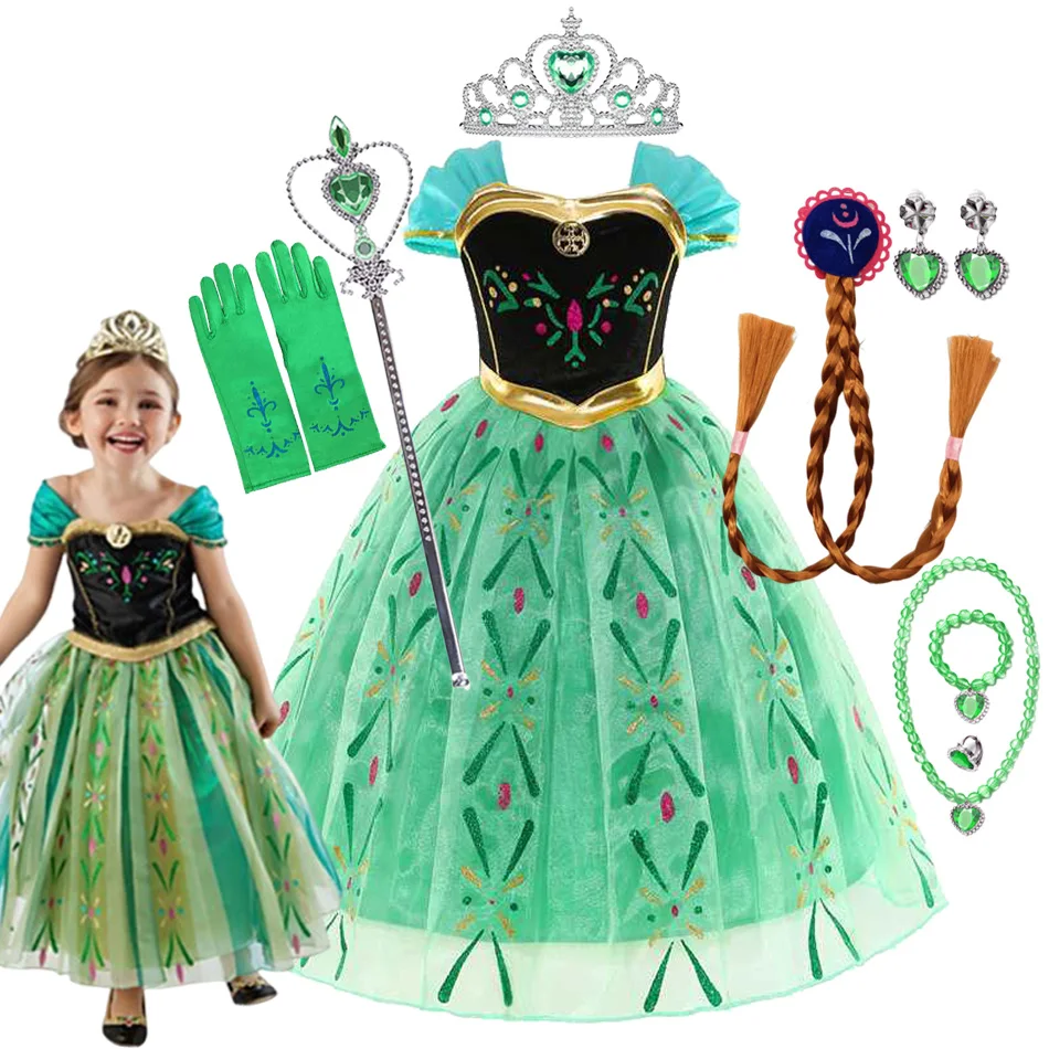 

Girls Dress Up Frozen Anna Princess Halloween Cosplay Birthday Party Costume Clothes Children Outfit Dress Clothes