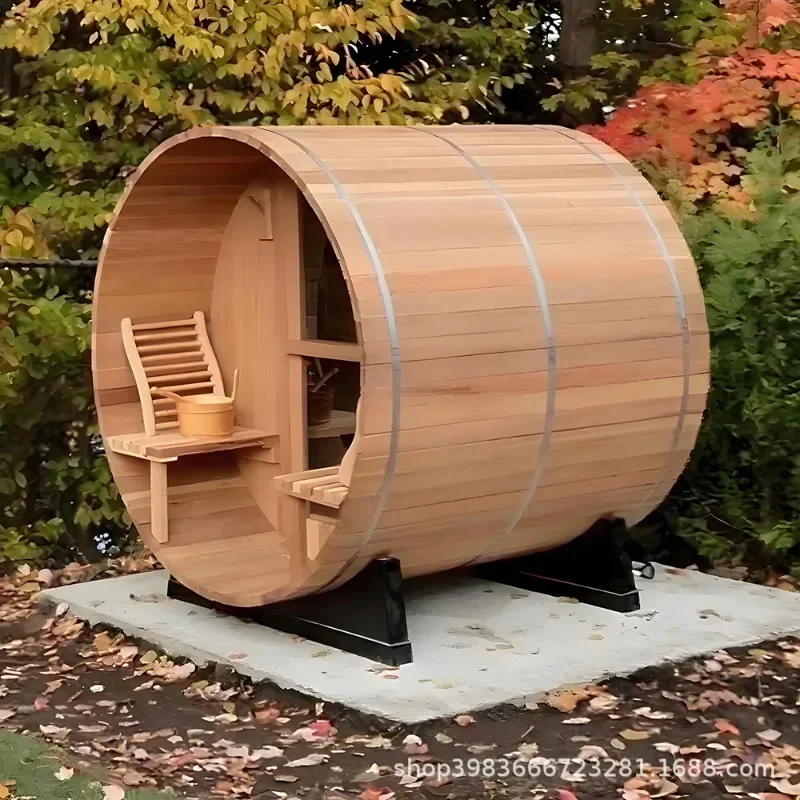 Luxury solid wood barrel outdoor sauna electric wood infrared