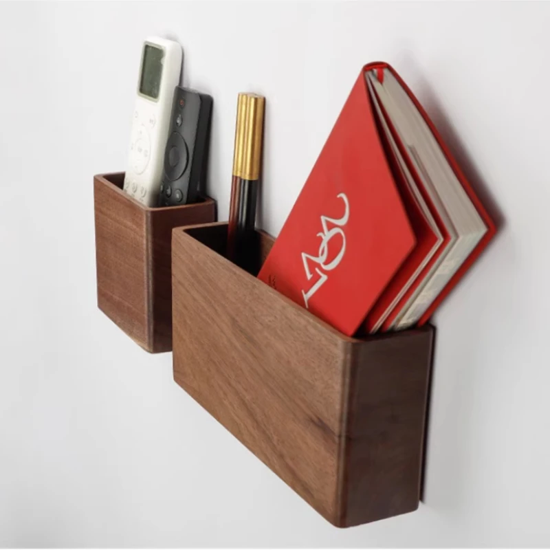 

Black Walnut Remote Holder Wall Mounted Organizer for Keys & Phones Bedroom Practical Wooden Shelf Entryway Storage Solution