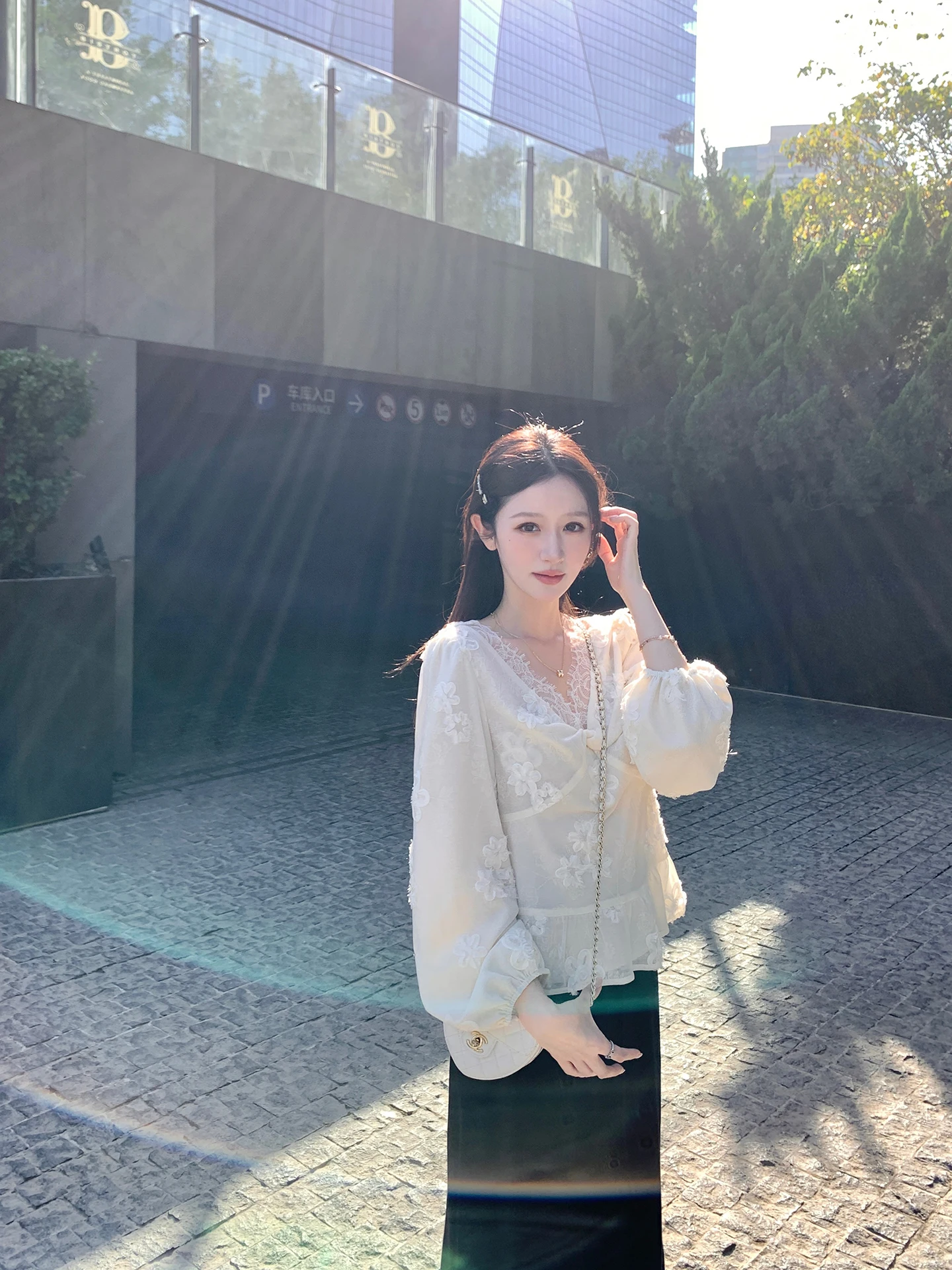 

Женская модная рубашка Fene с круглым вырезом и кружевом, в корейском стиле, из смесового хлопка, с длинным рукавом, дышащая, удобная, для повседневной носки