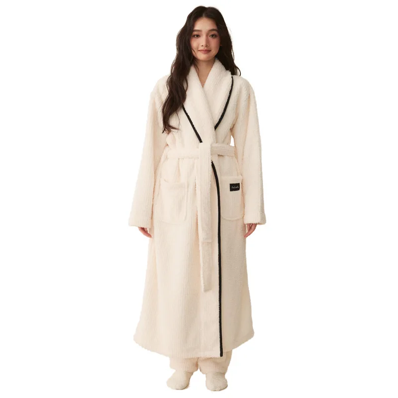 New autumn and winter coral fleece men's and women's bathrobes, couple pajama sets, extended bathrobes, thickened winter coats