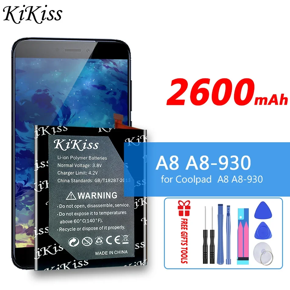 

KiKiss Powerful Battery A 8930 2600mAh for Coolpad A8 A 8 A8-930 A8930 Batteries