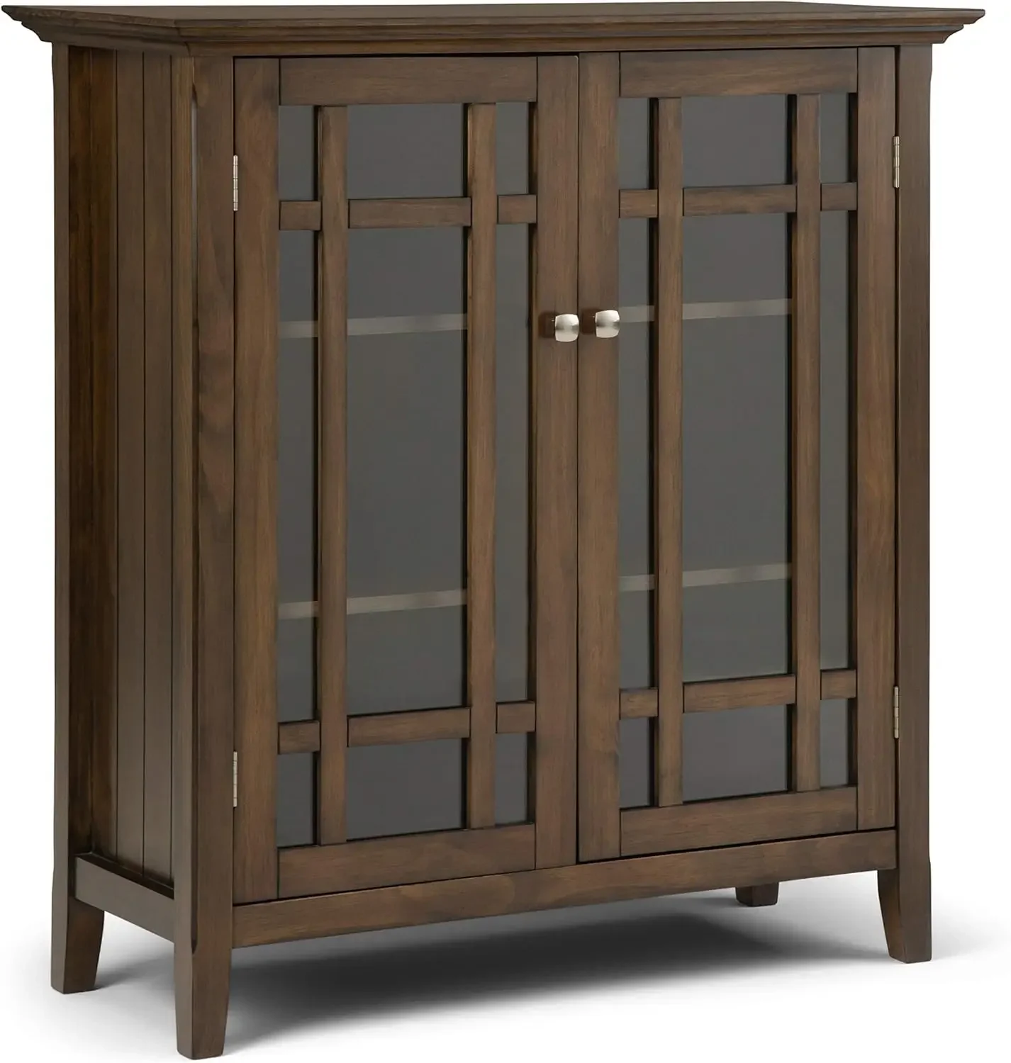 Bedford SOLID WOOD 39 inch Wide Transitional Medium Storage Cabinet in Rustic Natural Aged Brown, 2 Tempered Glass Doors