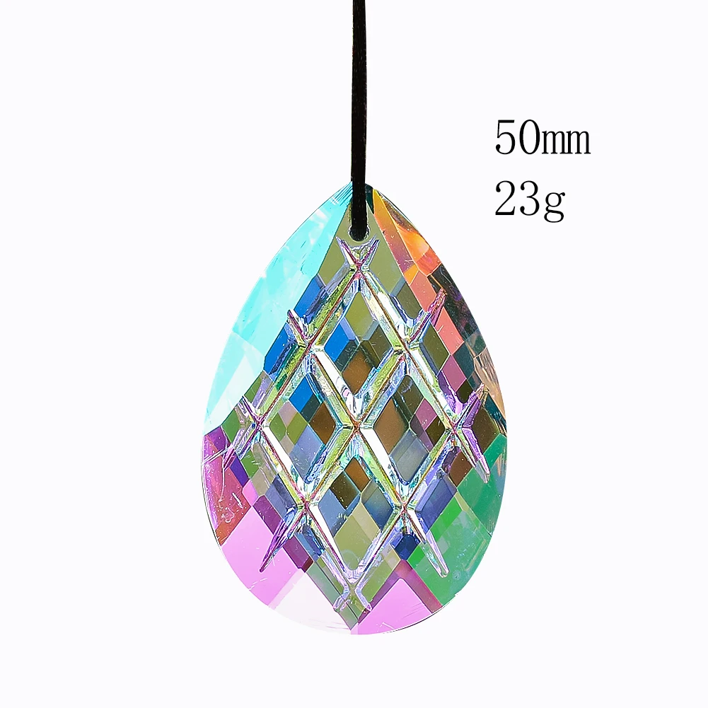 50mm Waterdrop Grid Crystal Suncatcher Glass Prism Window Hanging Decor Rainbow Maker Chandelier Lamp Parts Replacement Pendant