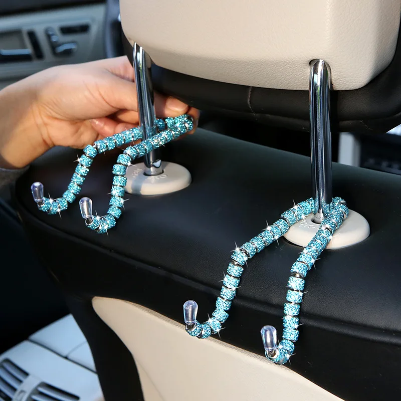 Diamond-encrusted Car Seat Back Stainless Steel Hook Boutique Crystal Headrest Hook Hidden Car Hook Creative Multi-function Car