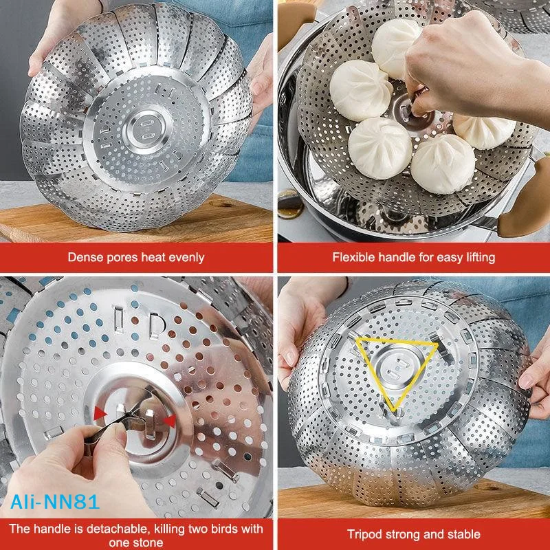 【N】Folding Stainless Food Steamer Vegetable Fruit Food Basket Mesh Steamer Rack Cookware Utensils For Cooking Steam