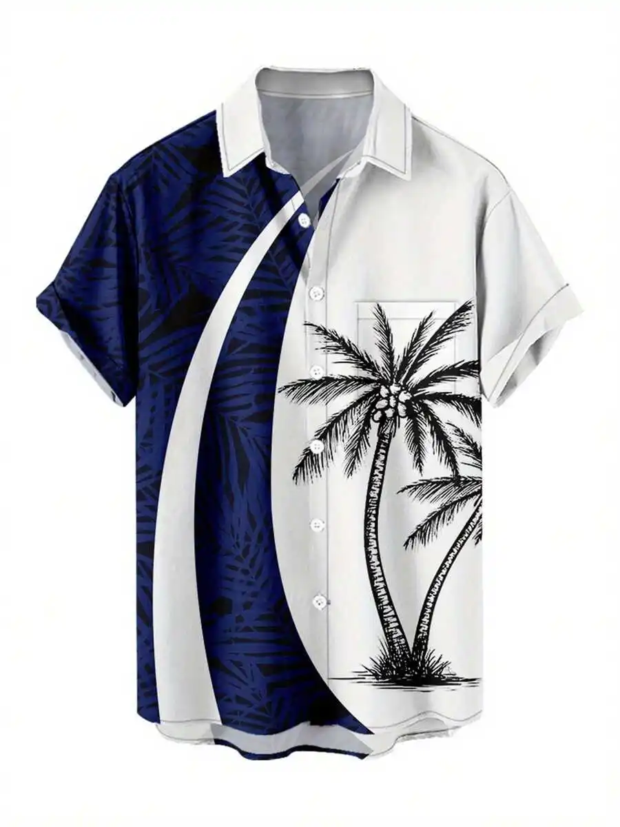 

Palm Tree Print Casual Short Sleeve Button Down Shirt For Men