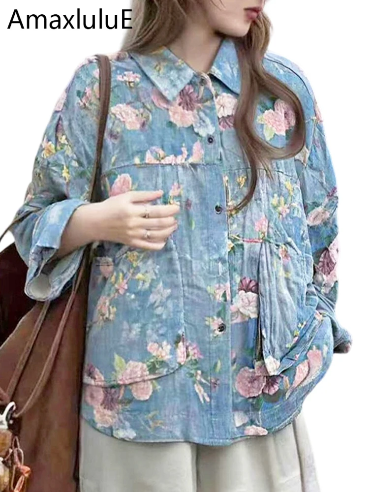 

Amax LuluE 2026 Spring Luxury Tops Womens Fashion Floral Casual Shirts Ladies Loose Vintage Floral Blouse Classic Cotton Clothes