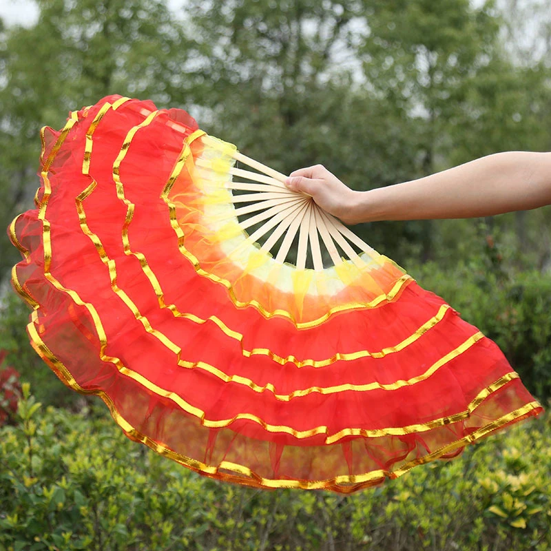 Dancing Fan Gradient Color Ms.Belly Dancer Practice Hand Folding Fan Holiday Children\'s Dance Props Double-Sided Gauze Fans