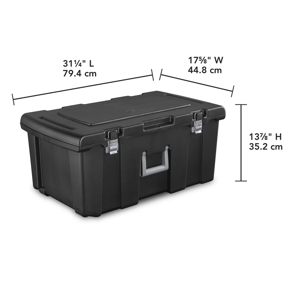 Durable Portable Footlocker with Wheels Lockable Storage Solution Camping College Moving Gear Organizer Black Plastic 16 Gallon
