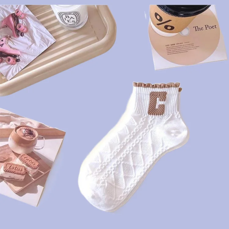 5 Pairs 2024 Spring and Summer New Product Women's Socks Three-dimensional Cartoon Sweat-Absorbent Thin White Cartoon Socks