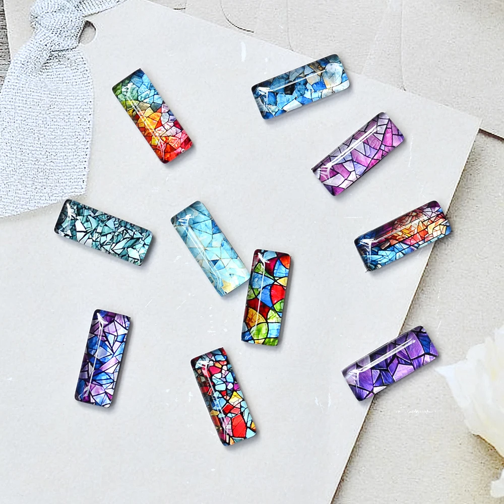 10 قطعة متنوعة 10x25 مللي متر مستطيل الزجاج كبوشن الأزرق الذهبي تقليد حجر الملمس-مثالية DIY بها بنفسك صنع المجوهرات والحرف اليدوية