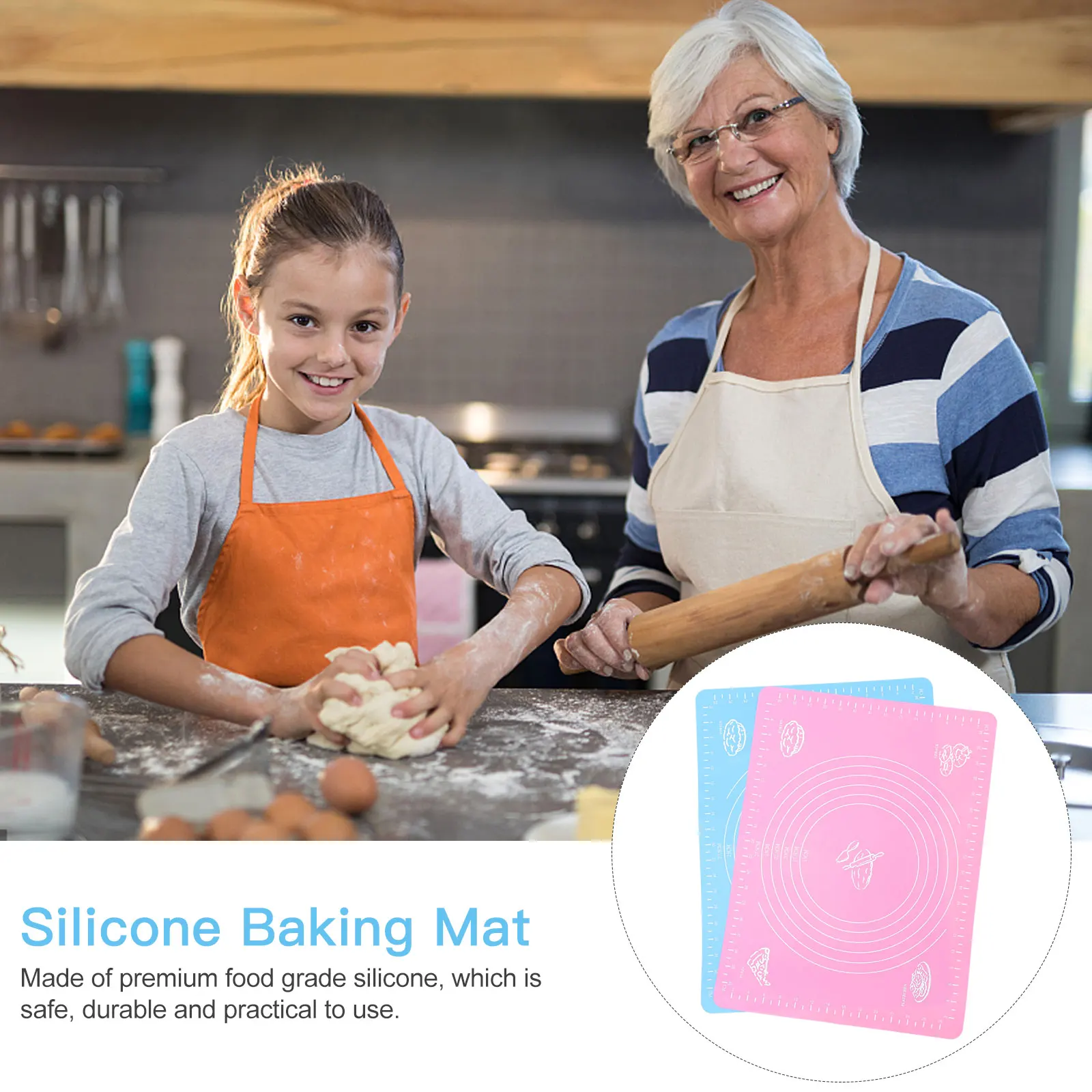 

2pcs Food Grade Silicone Baking Mat Non-Stick Non-Slip Dough Rolling Pad Pastry Making Mat Kitchen Supplies For Bread Pizza
