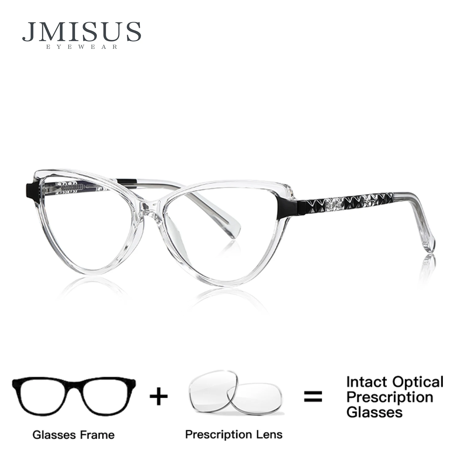 

JMISUS Custom Progressive Glasses Women Fashion Cat Eye Frame Photochromic Lenses HD Vision for Women