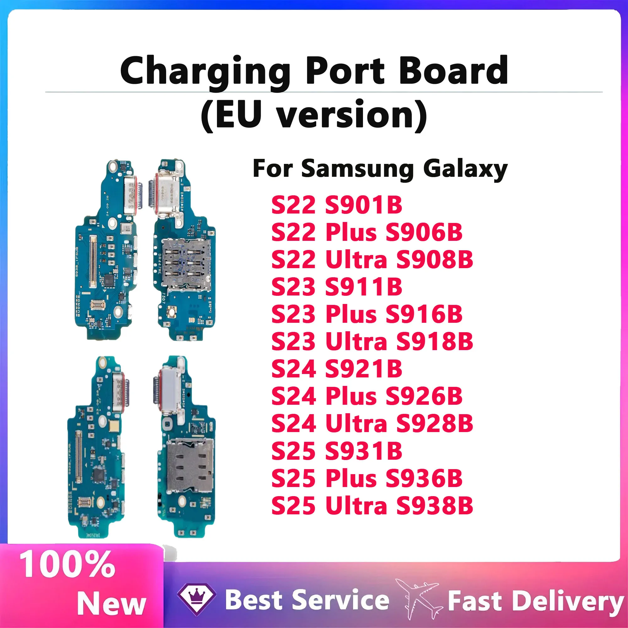 

Плата USB-порта для зарядки для Samsung S22 S23 S24 S25 Plus Ultra S916B S918B, разъем для зарядной док-станции, ремонт гибкого кабеля (версия ЕС)