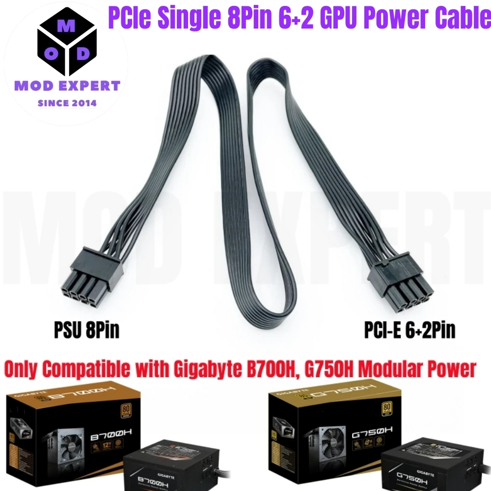 PSU 8Pin to PCIe 6+2Pin Single 8Pin GPU Power Cable for Gigabyte GP-B700H 700W, GP-G750H 750W Modular Power Supply, 18AWG 60 CM