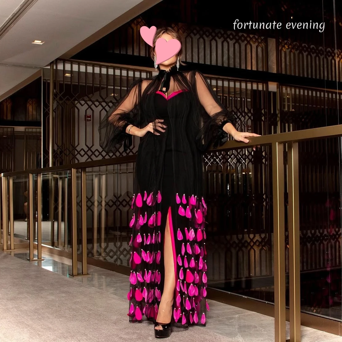 Fortunate Evening Elegant Vintage Sexy Pink Feathers Black Cape New Customized Formal Occasion Prom Dress Evening Party Gowns