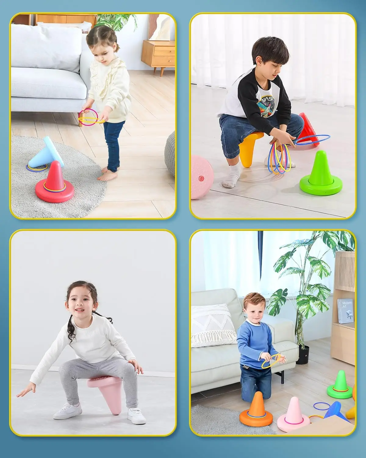 Chaise rotative pour enfants autistes, ensemble de lancer à 16 anneaux, chaise pivotante sensorielle pour l'équilibre de l'entraînement, chaise sensorielle à une corne, 6 pièces