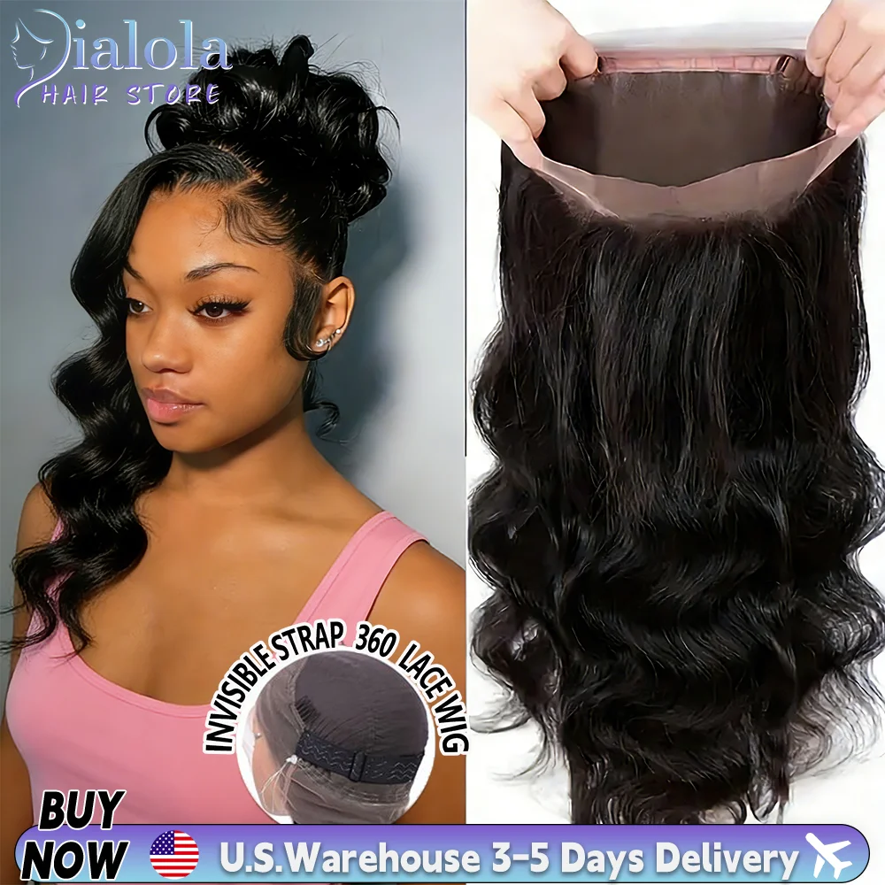 Dialola sangle cachée vague de corps 360 HD pleine dentelle avant perruques cheveux humains pré plumé sans colle brésilienne vierge perruque avec cordon