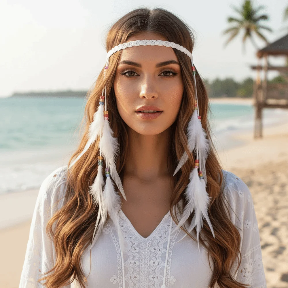 

Iconic Dreamcatcher Net Dreamcatcher Feather Headband Colorful Bead Accents Intricate Crochet Band Boho Tassel Headpiece