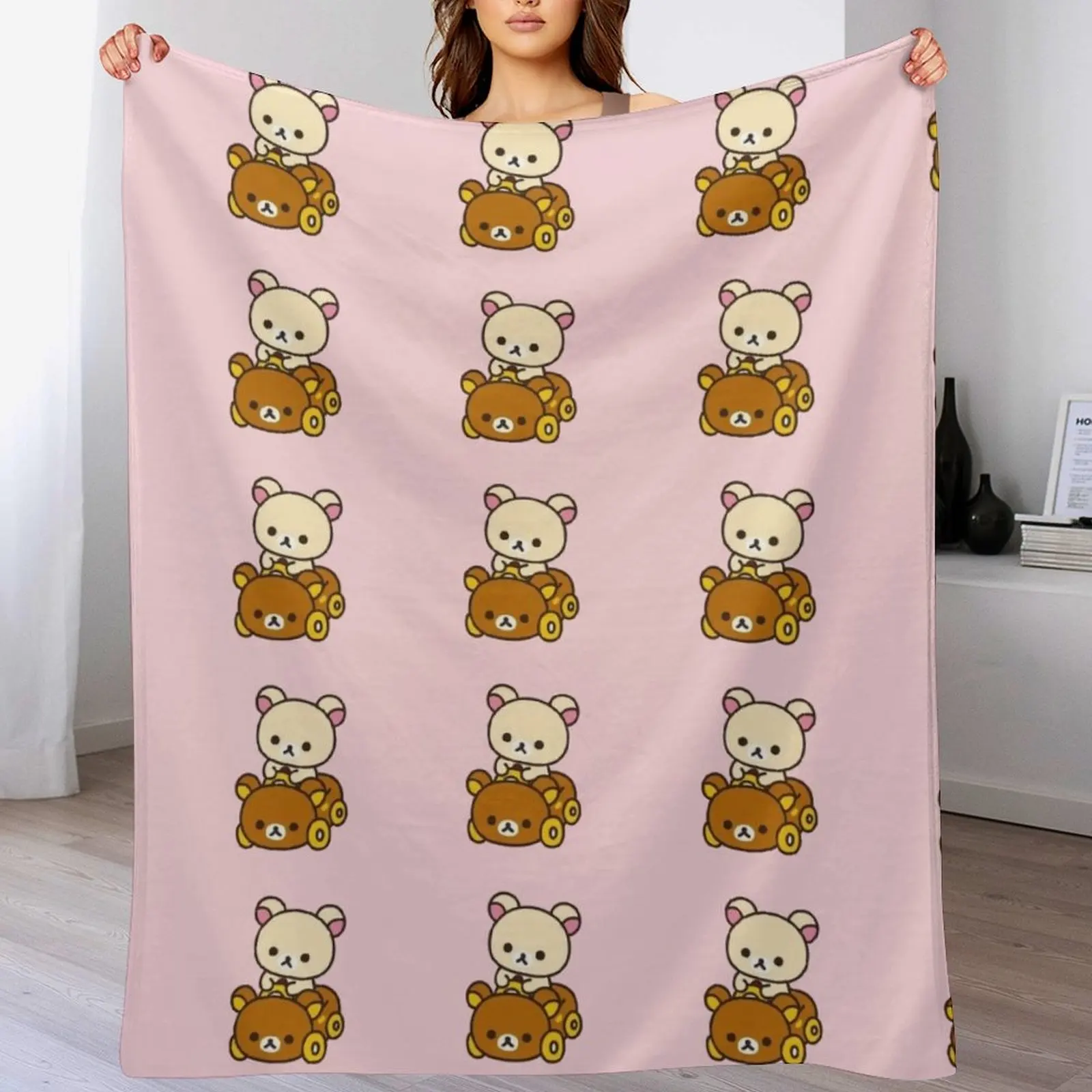 korilakkuma driving a Rilakkuma car Throw Blanket Flannel Vintage Blankets