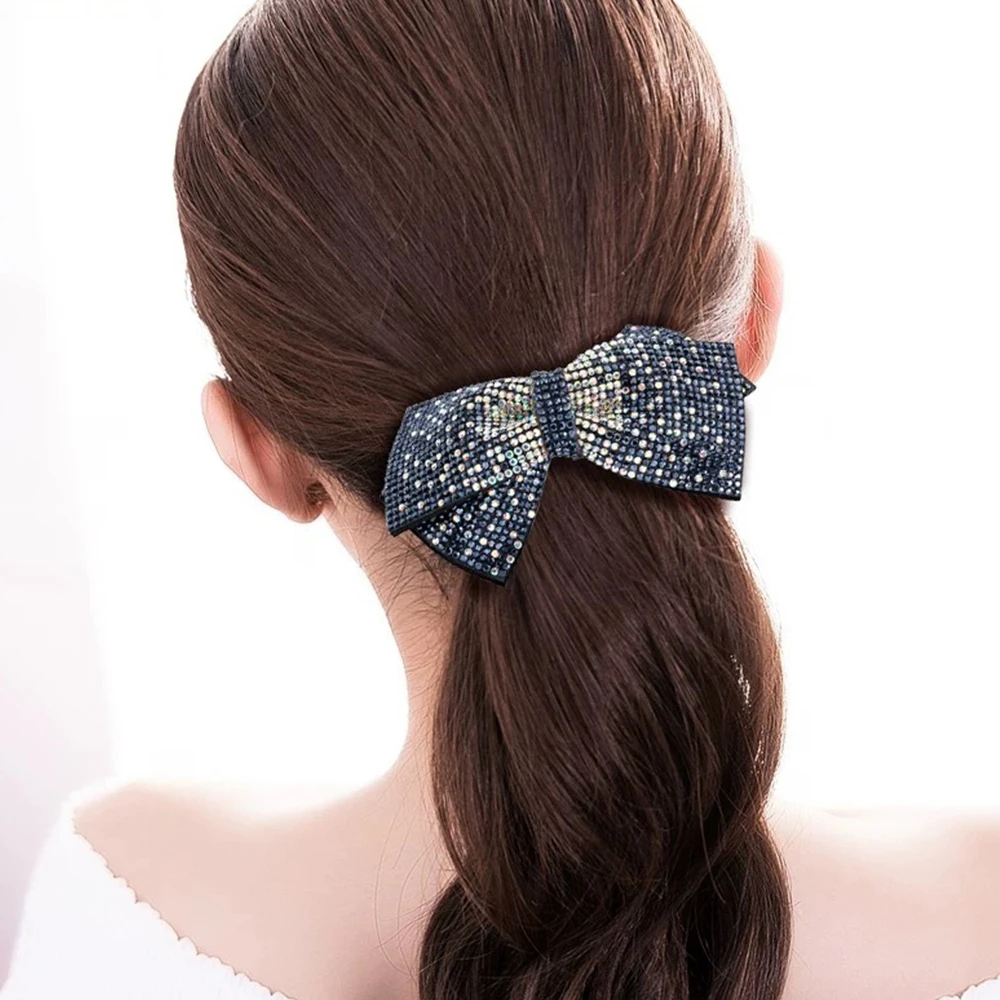 Version of shiny rhinestone double bow hairpin spring clip fairy top clip back head hairpin fashion Hair accessories