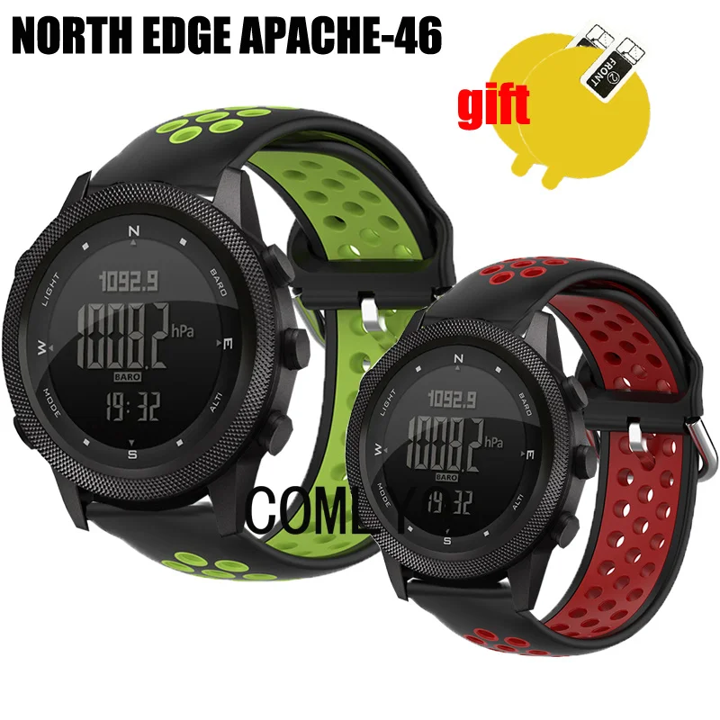 Band For NORTH EDGE APACHE-46 DESERT Strap Smart Watch Silicone Breathable Sports Bracelet Screen protector film For Women men