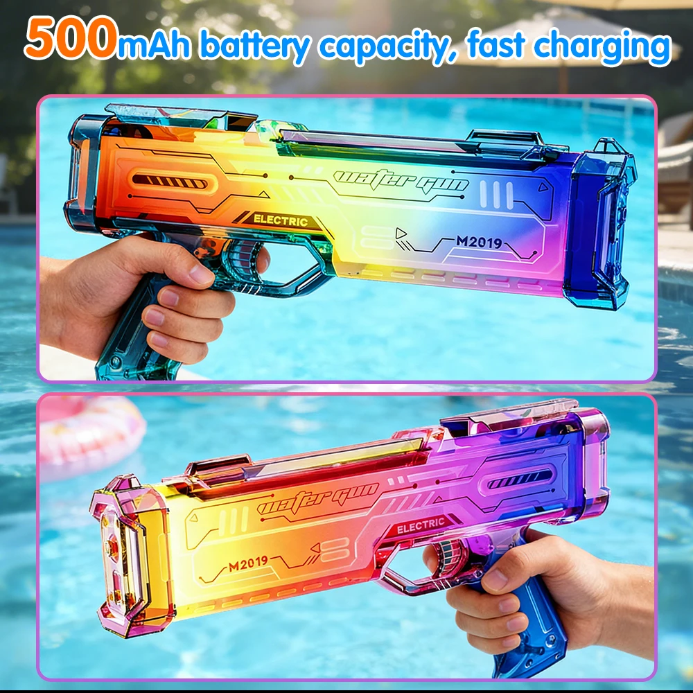 500ml電動水鉄砲-rgb-ledライト付き、子供と大人向け自動噴射式水鉄砲、夏のプールパーティー、屋外水遊び