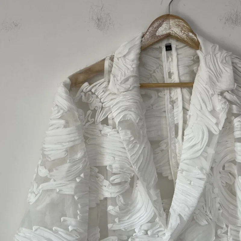 WVGA Spring Summer New Men's Three-dimensional Floral Pattern Sheer Organza High-end Blazer Ncihe Chic Casual Jackets Ins W22784 - view 3
