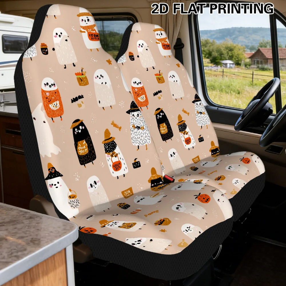 2pcs Christmas Halloween Ghosts Pumpkins Candy Fun Style Car Seat Cover Set Easy to Install Comfortable Universal Fit
