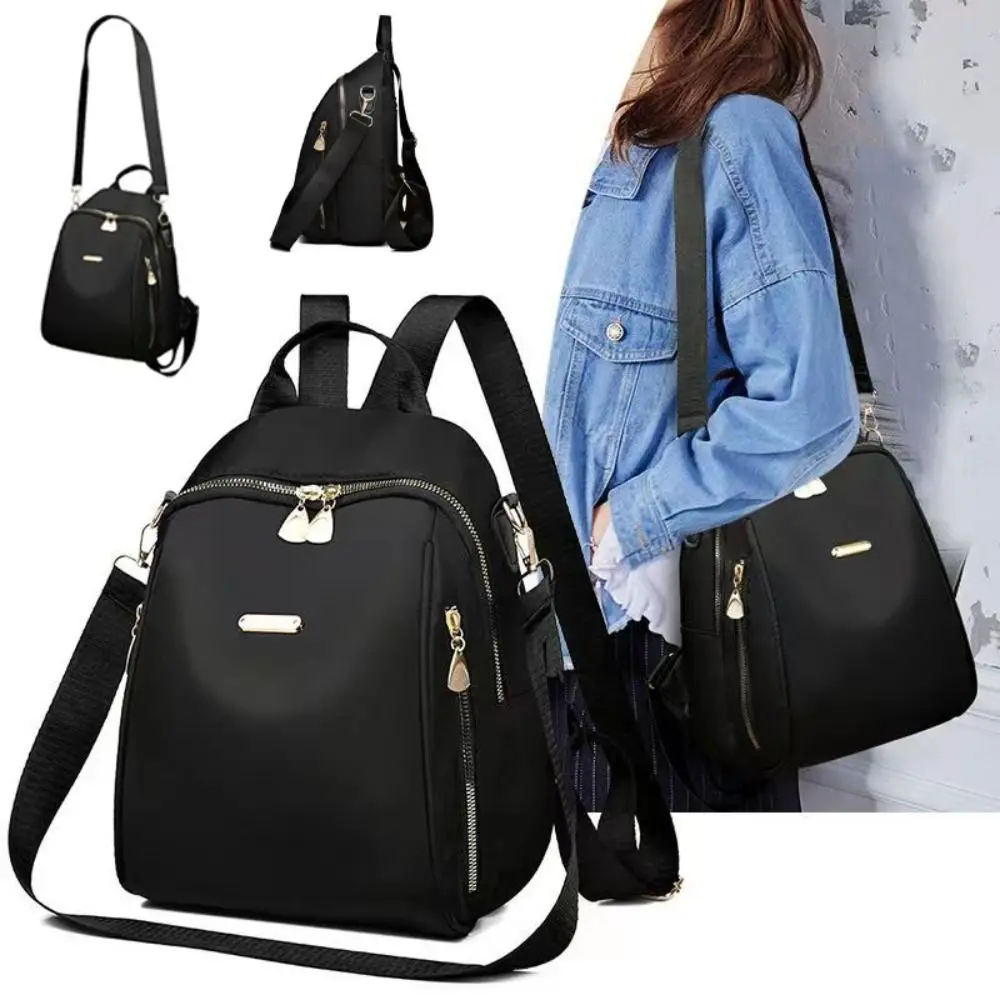 

Crossbody Bag Multi-functional Nylon Backpack Small Simple Black Shoulder Bag Travel Handbag Retro Backpack Lady