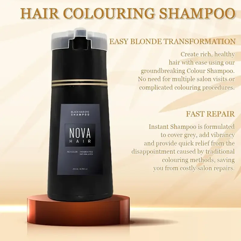 Nova Hair-Shampooing Original à Teinture Instantanée pour Homme et Femme, Facile à Utiliser et Sûr, Nourrir le Cuir oral elu, Couverture Capillaire Grise, Document