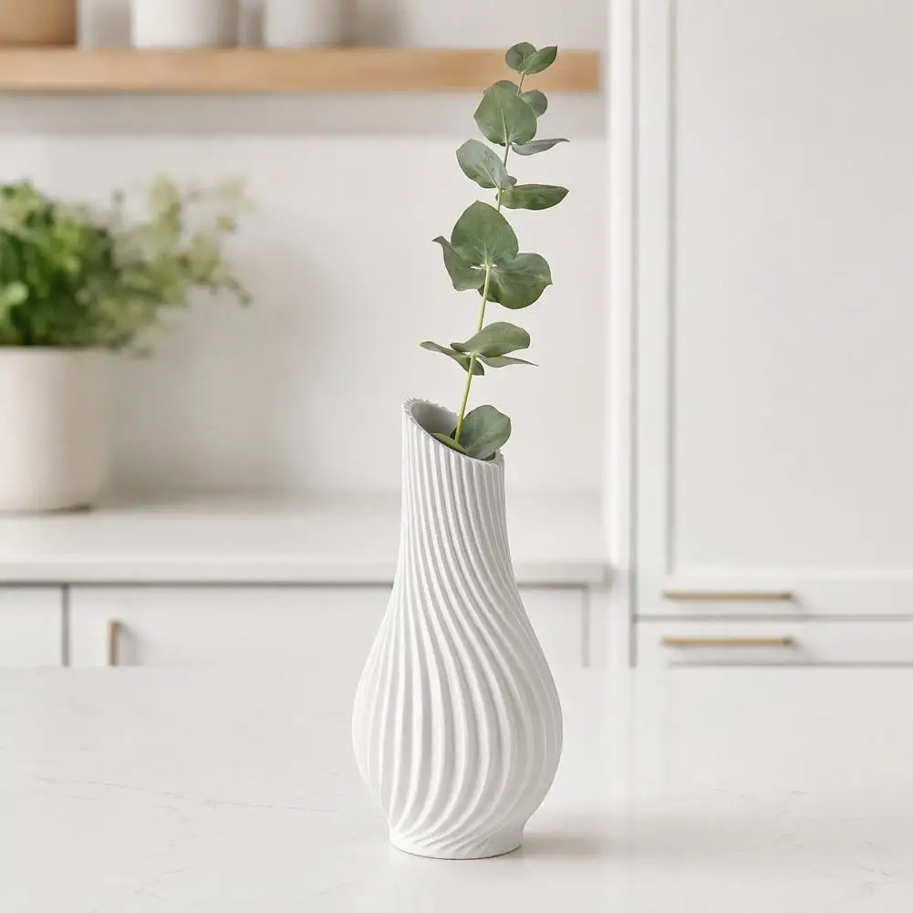 3D Printed Ribbed Flower Vase Decorative Plastic Flower Vase Flower Holder Container for Home Office Table Centerpiece