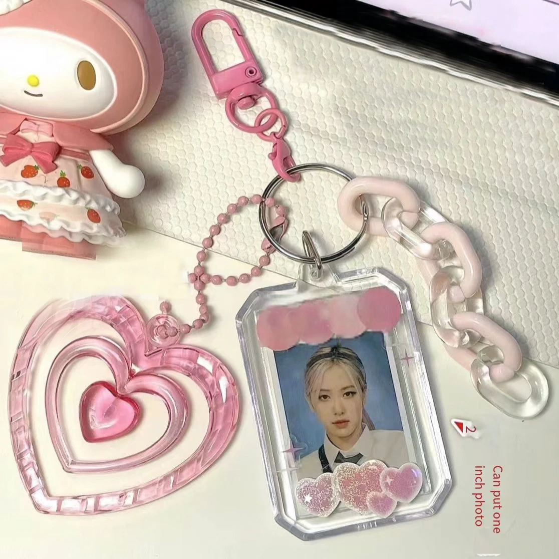 1 inch Acrylic Love Heart Transparent photo frame keychain Photocard Holder Card Photo Holder Bag photo stickers Pendant