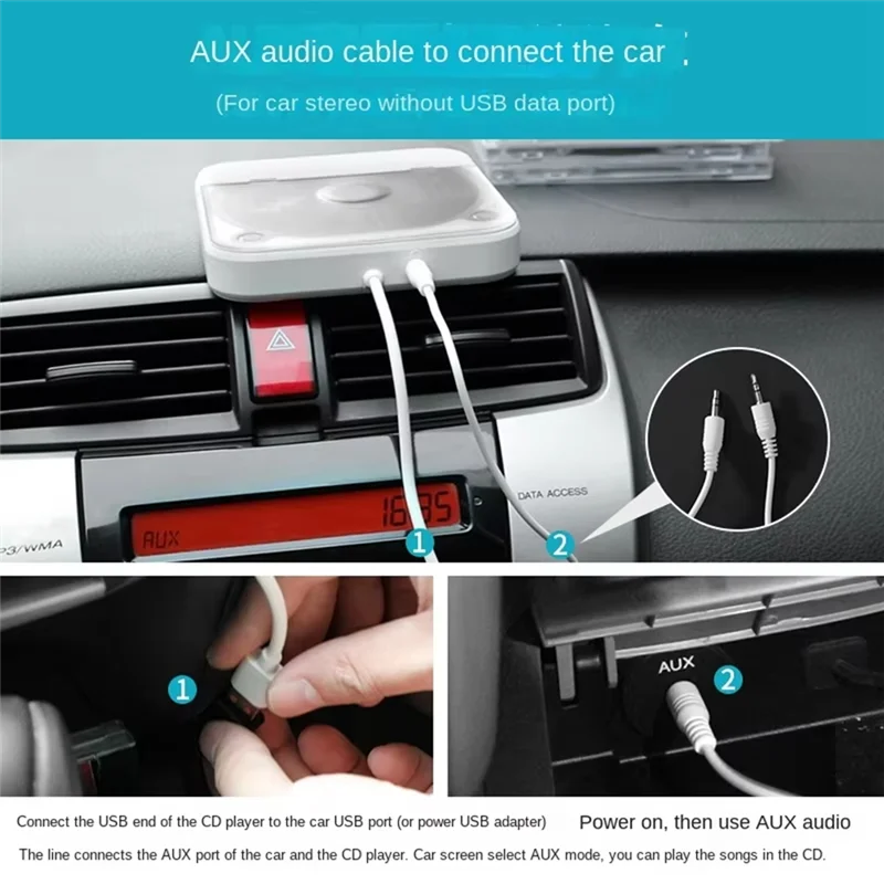 

Durable External Universal CD Player For Car - Portable CD Player With AUX Cable, Plugs Into Car USB Port, Lossless Connection