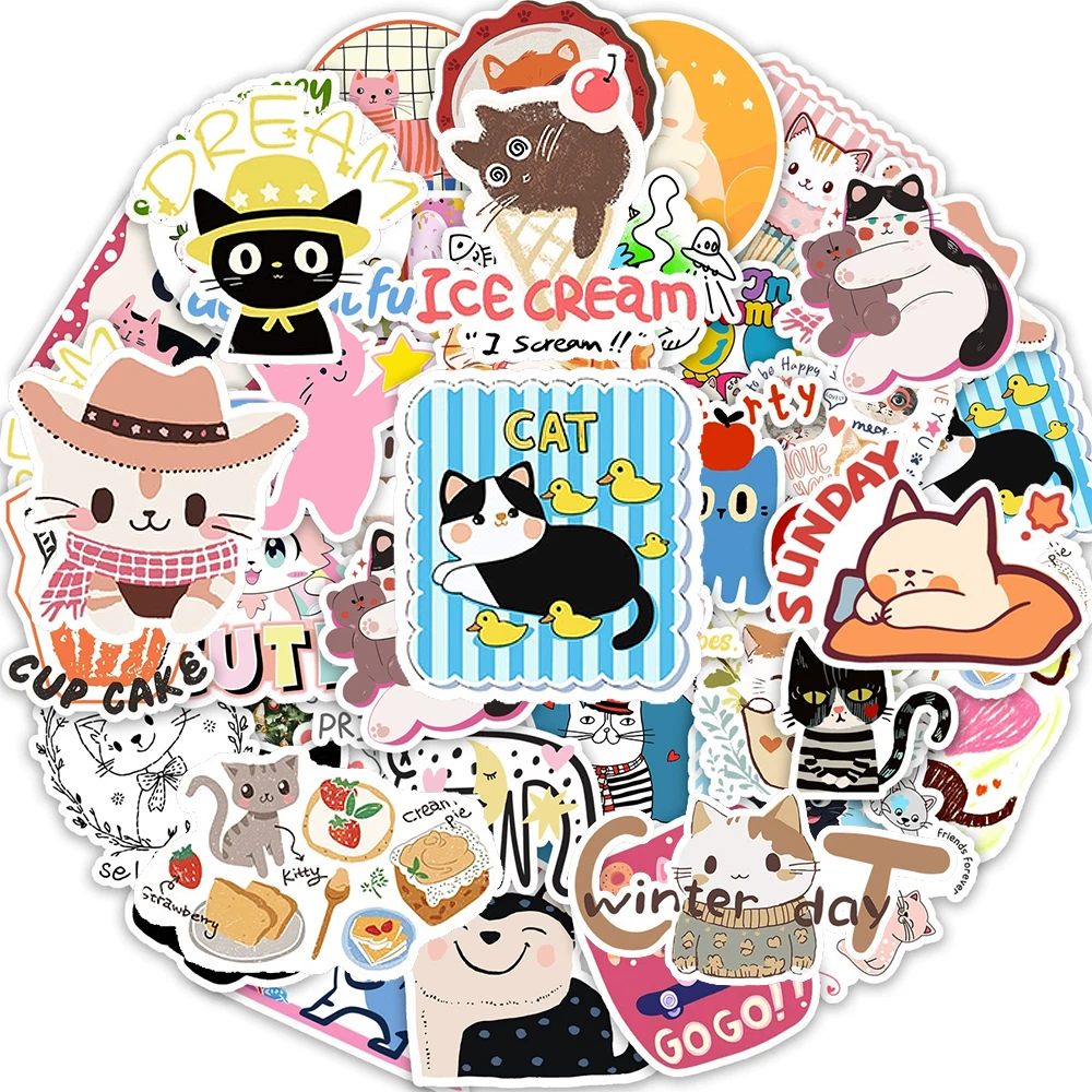

10/30/50pcs Kawaii Anime Cat Cartoon Stickers Cute Creative Kitten Sticker Scrapbooking Luggage Phone Funny Graffiti Decals Toy