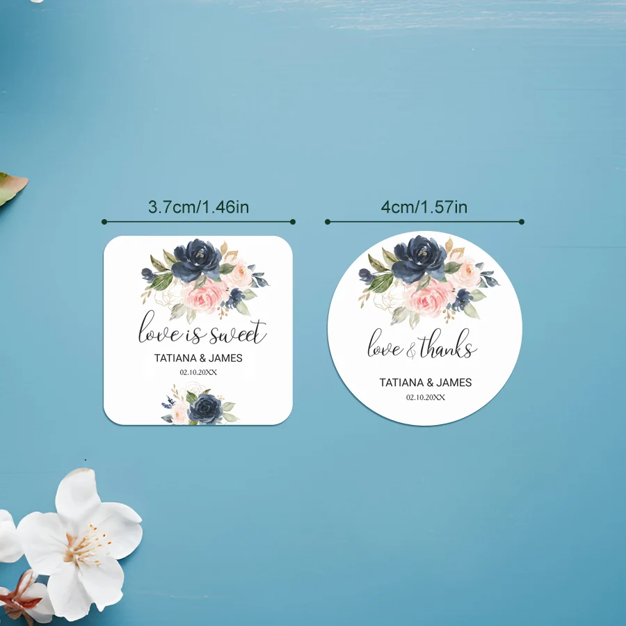 Custom Wedding Stickers-Personalized Floral Decals for Gift Box Decor,Party Supplies,DIY Craft Sealing Labels & Event Essentials