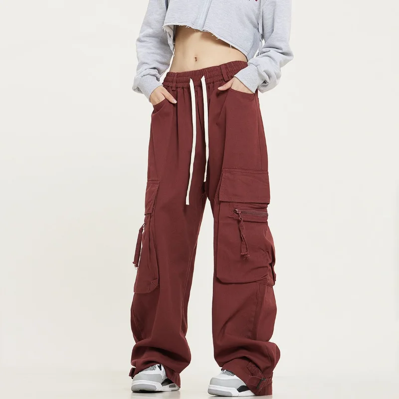 

DAYIFUN-Women Loose Casual Trousers Oversize Pants with Peckets American Style Handsome Overalls Spring Autumn Solid Long Pants