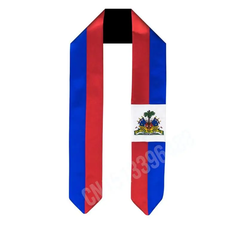 Haiti Flag Scarf Top Print  Graduation Sash Stole International Study Abroad Adult Unisex Party Accessory