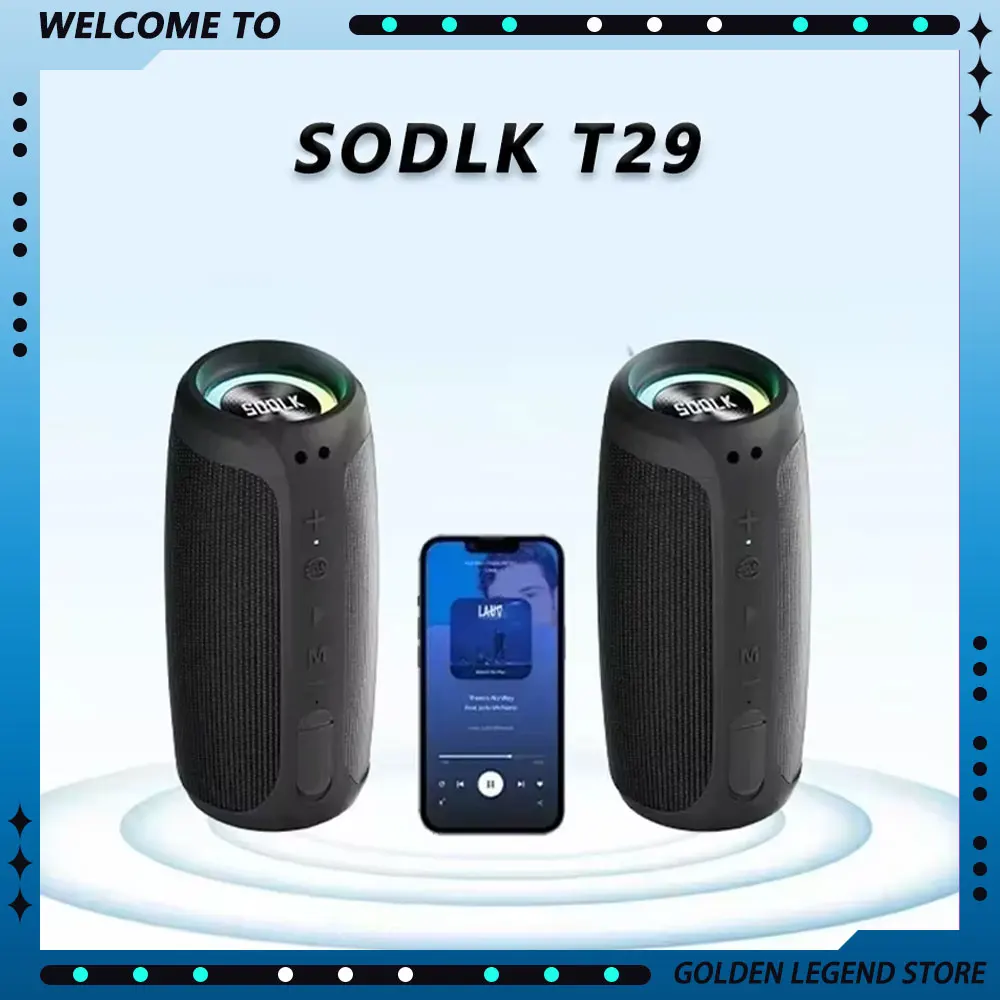 SODLK T29 Bluetooth Speakers Outdoor Subwoofer Portable 60W High Power IPX7  Waterproof Deep Bass 3D Stereo Surround Sound Box