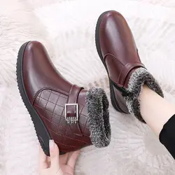 black flats winter boots for women orthopedic ankle boot waterproof leather shoes woman warm wedge boots fur casual booties