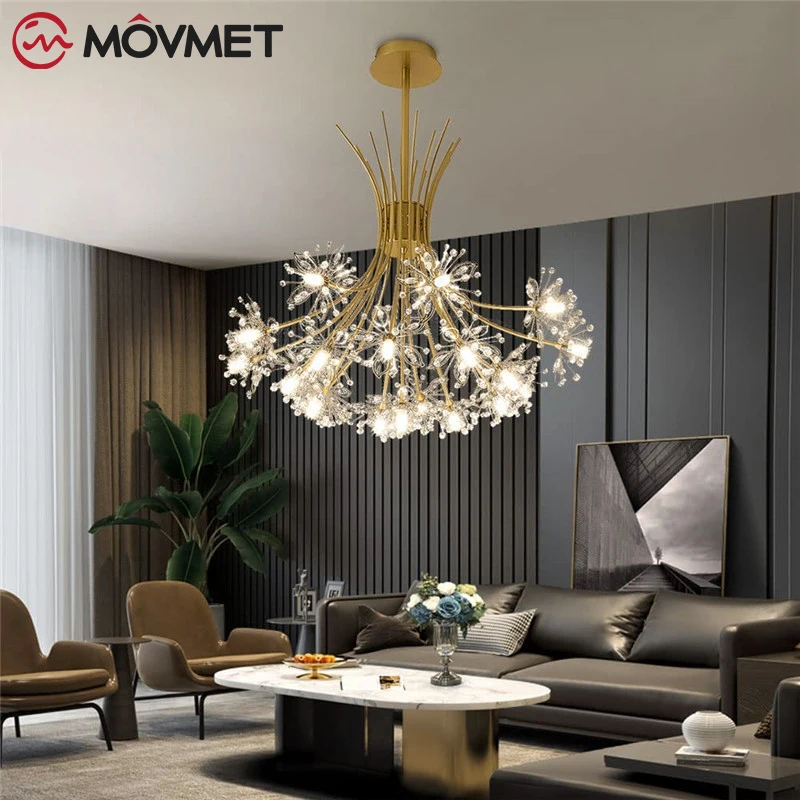 Nordic Flower Chandelier G4 LED Ceiling Light Crystal Gold Metal Dandelion Decor For Home Restaurant Bedroom Hall Living Room