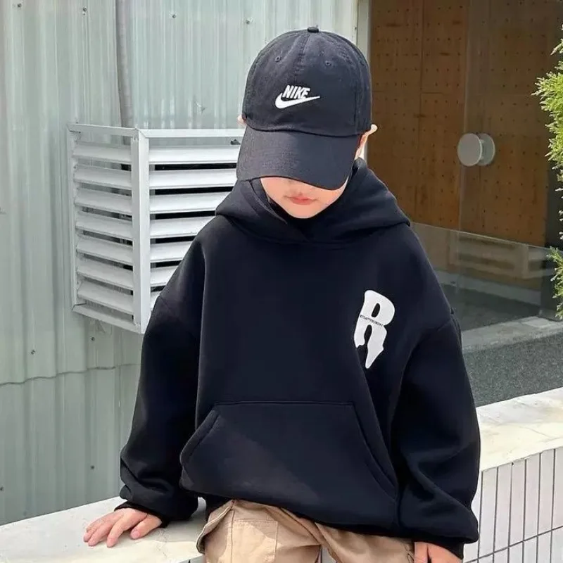 

Новинка 2023 года: толстовка с капюшоном на флисовой подкладке для мальчиков среднего и большого размера — стильный детский топ на осень-зиму и весну