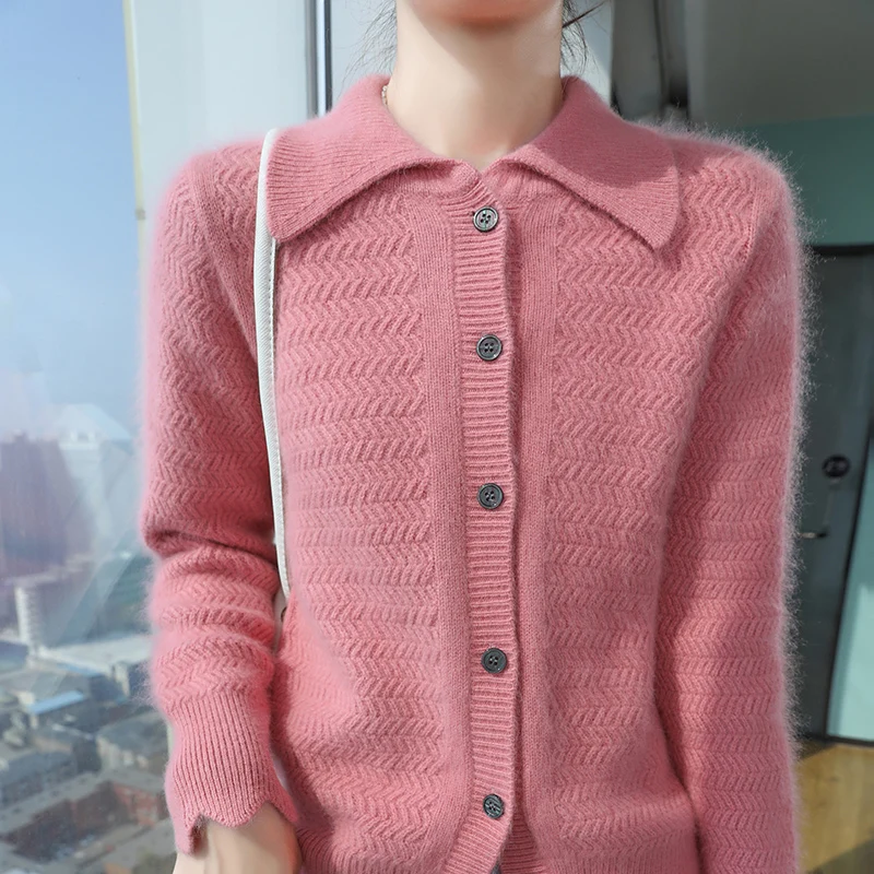 Maglione in cashmere visone 100% cardigan in maglia con risvolto da donna casual tinta unita top a maniche lunghe autunno inverno camicia calda spessa