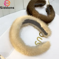 New Style Luxurious Real Mink Fur Band Female Real Mink Fur Headband Women Hair Genuine Fur Accessories Padded Winter Hair Hoop